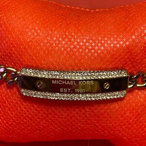 Michael Kors Logo Gold Tone Pave ID Bracelet